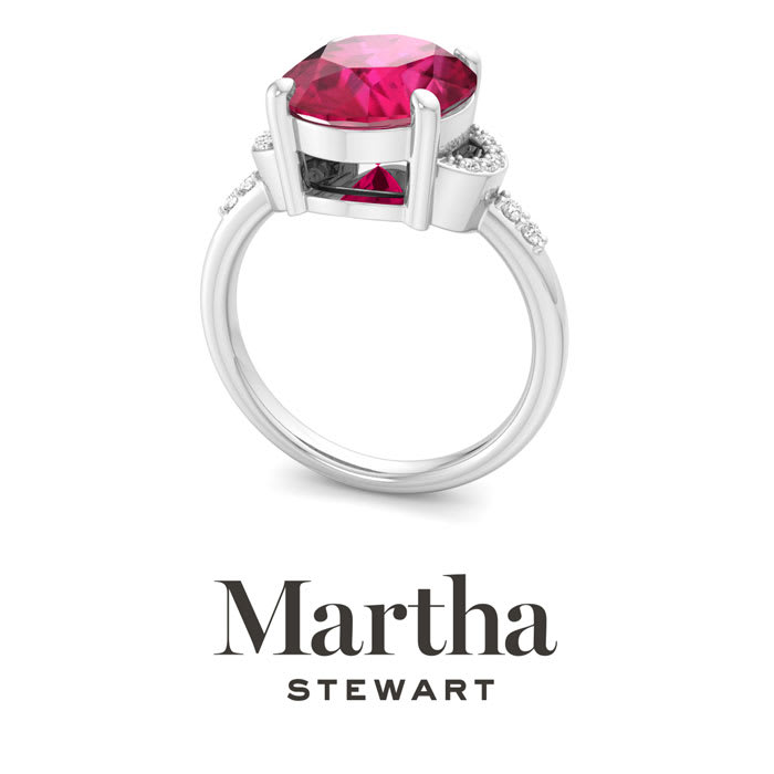 Martha Stewart 4 1/2 Carat Oval Shape Ruby and Lab Grown Diamond Ring In Sterling Silver