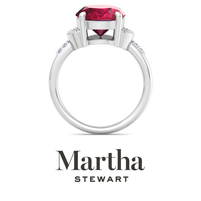 Martha Stewart 4 1/2 Carat Oval Shape Ruby and Lab Grown Diamond Ring In Sterling Silver