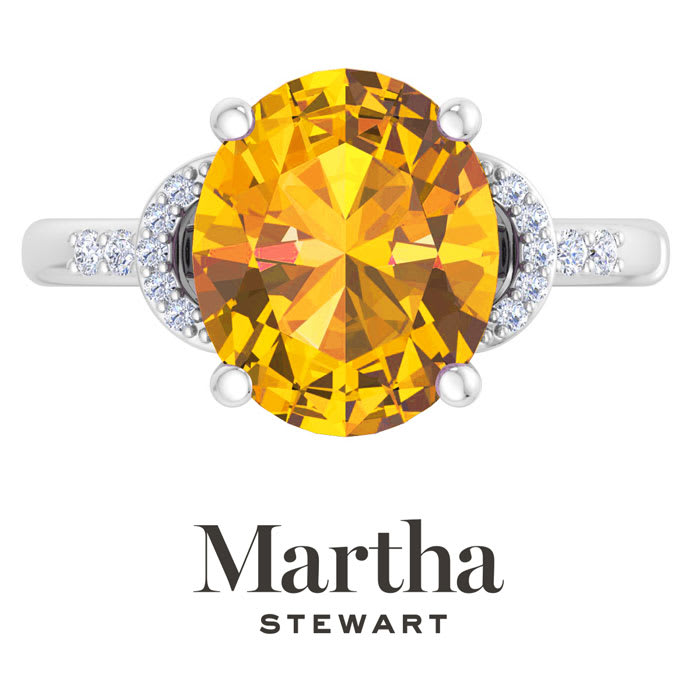 Martha Stewart 4 1/2 Carat Oval Shape Citrine and Lab Grown Diamond Ring In Sterling Silver