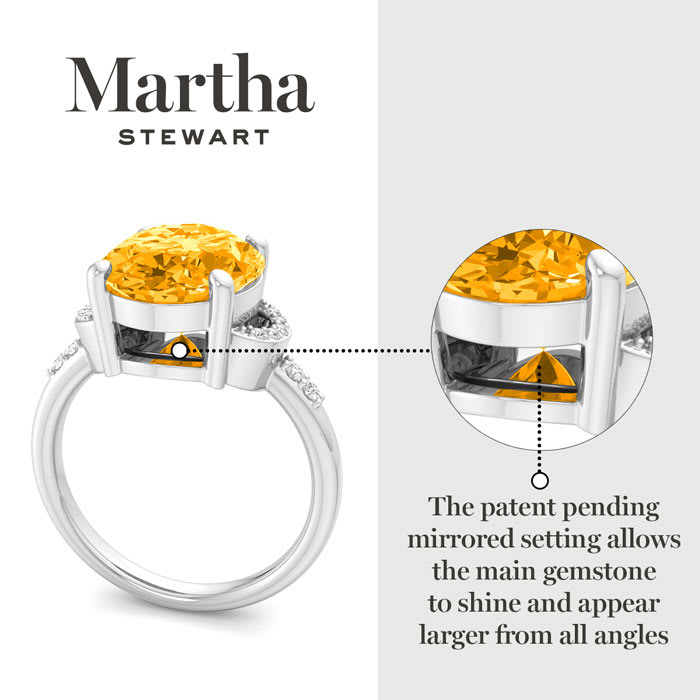 Martha Stewart 4 1/2 Carat Oval Shape Citrine and Lab Grown Diamond Ring In Sterling Silver