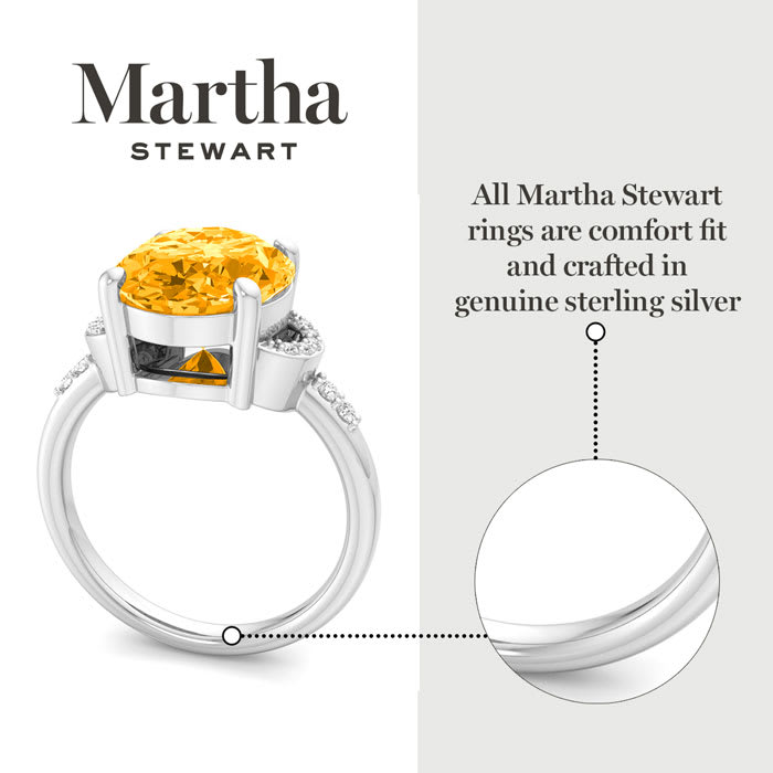 Martha Stewart 4 1/2 Carat Oval Shape Citrine and Lab Grown Diamond Ring In Sterling Silver