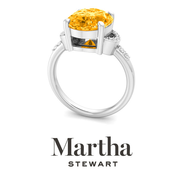 Martha Stewart 4 1/2 Carat Oval Shape Citrine and Lab Grown Diamond Ring In Sterling Silver