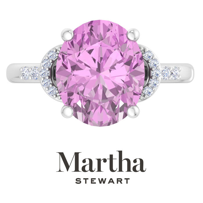 Martha Stewart 4 1/2 Carat Oval Shape Pink Sapphire and Lab Grown Diamond Ring In Sterling Silver