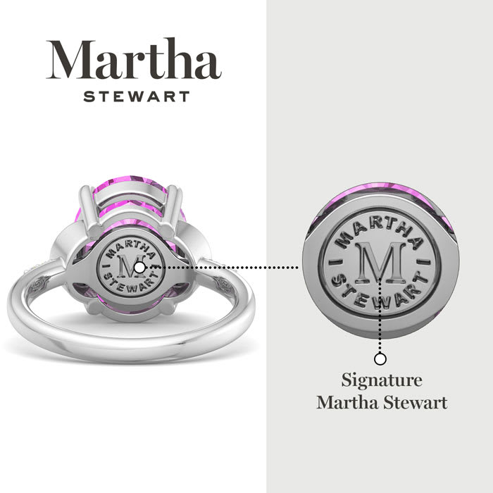 Martha Stewart 4 1/2 Carat Oval Shape Pink Sapphire and Lab Grown Diamond Ring In Sterling Silver