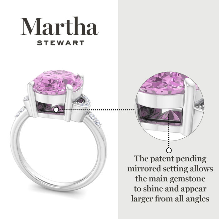 Martha Stewart 4 1/2 Carat Oval Shape Pink Sapphire and Lab Grown Diamond Ring In Sterling Silver