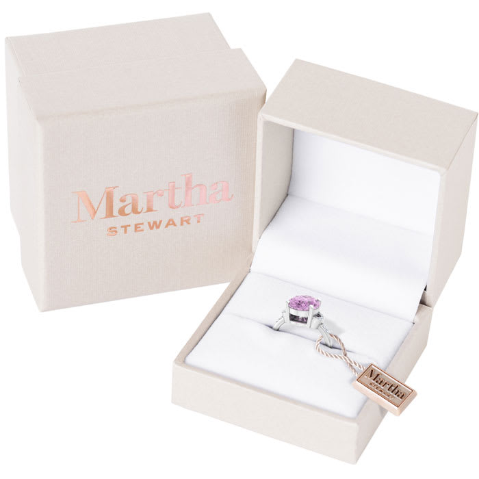 Martha Stewart 4 1/2 Carat Oval Shape Pink Sapphire and Lab Grown Diamond Ring In Sterling Silver