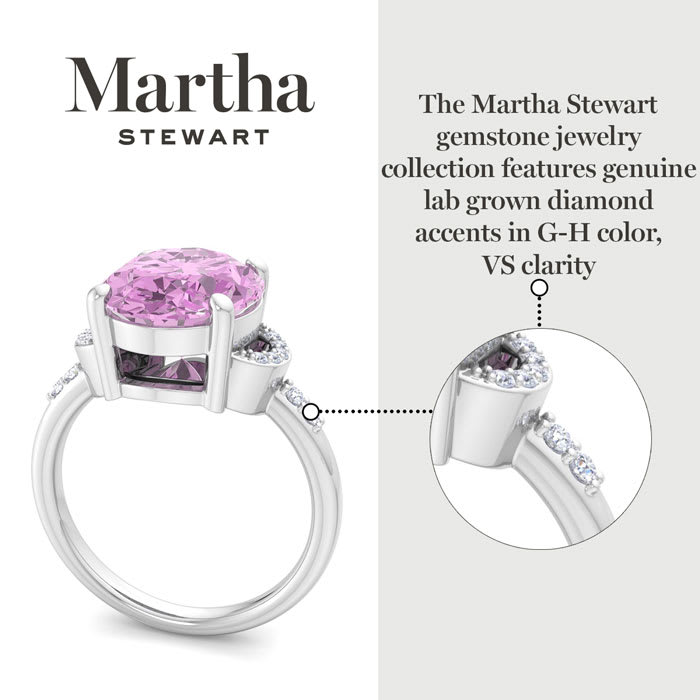 Martha Stewart 4 1/2 Carat Oval Shape Pink Sapphire and Lab Grown Diamond Ring In Sterling Silver