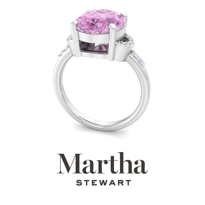Martha Stewart 4 1/2 Carat Oval Shape Pink Sapphire and Lab Grown Diamond Ring In Sterling Silver