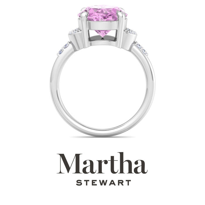 Martha Stewart 4 1/2 Carat Oval Shape Pink Sapphire and Lab Grown Diamond Ring In Sterling Silver
