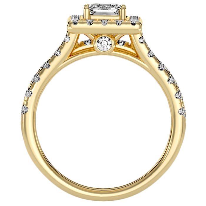 Estate Jewelry 2-1/2 Carat Natural Emerald Cut Halo Diamond Bridal Set In 14 Karat Yellow Gold, Size 6