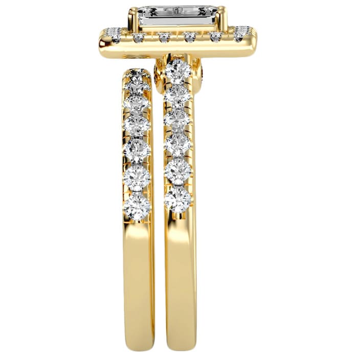 Estate Jewelry 2-1/2 Carat Natural Emerald Cut Halo Diamond Bridal Set In 14 Karat Yellow Gold, Size 6