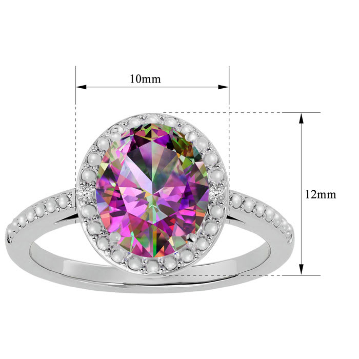 3 ½ Carat Mystic Topazand Diamond Halo Ring created in platinum overlay
