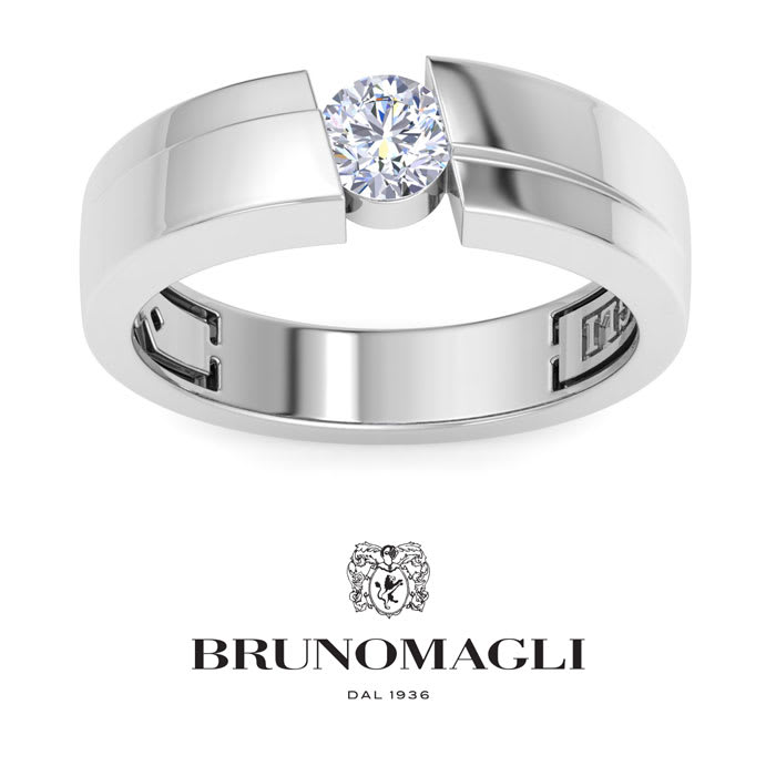 Bruno Magli Mens 1/2 Carat Round Shape Lab Grown Diamond Floating Solitaire Ring In Sterling Silver