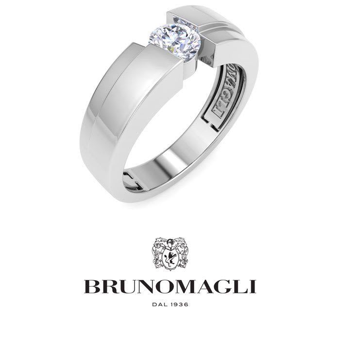 Bruno Magli Mens 1/2 Carat Round Shape Lab Grown Diamond Floating Solitaire Ring In Sterling Silver