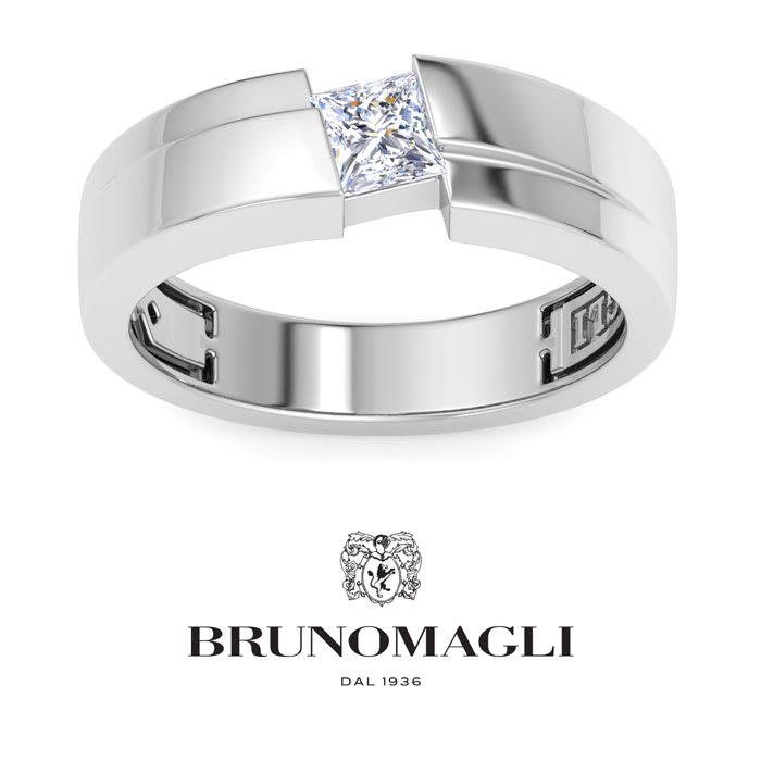 Bruno Magli Mens 1/2 Carat Princess Cut Lab Grown Diamond Floating Solitaire Ring In Sterling Silver