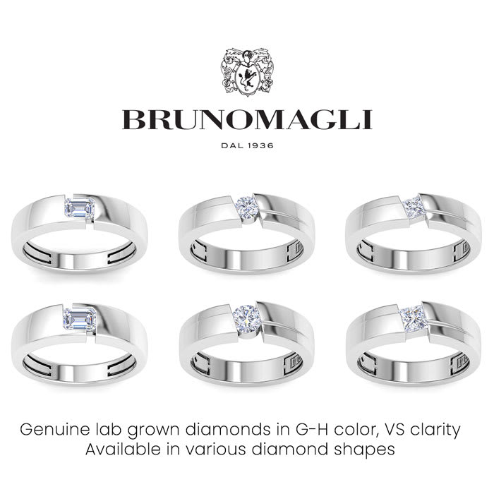 Bruno Magli Mens 1/2 Carat Princess Cut Lab Grown Diamond Floating Solitaire Ring In Sterling Silver