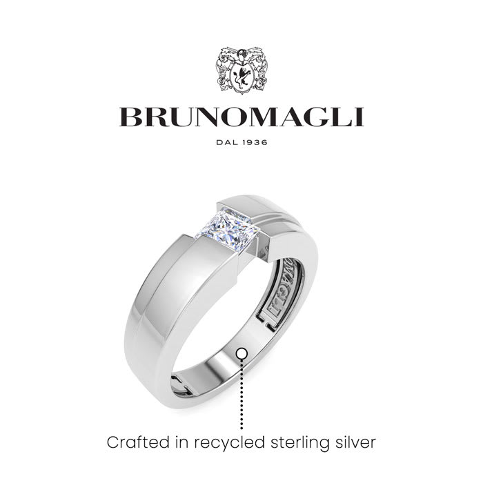 Bruno Magli Mens 1/2 Carat Princess Cut Lab Grown Diamond Floating Solitaire Ring In Sterling Silver