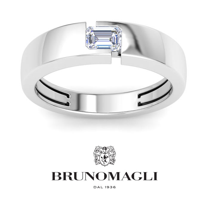Bruno Magli Mens 1/2 Carat Emerald Cut Lab Grown Diamond Floating Solitaire Ring In Sterling Silver