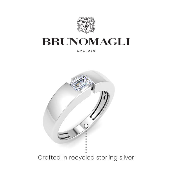 Bruno Magli Mens 1/2 Carat Emerald Cut Lab Grown Diamond Floating Solitaire Ring In Sterling Silver