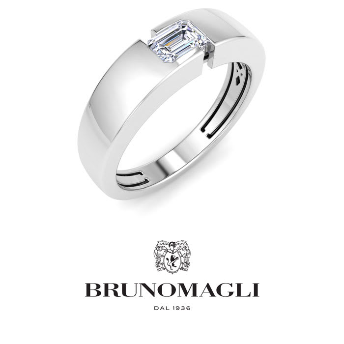 Bruno Magli Mens 1/2 Carat Emerald Cut Lab Grown Diamond Floating Solitaire Ring In Sterling Silver
