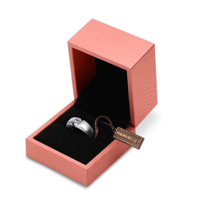 Bruno Magli Mens 3/4 Carat Emerald Cut Lab Grown Diamond Floating Solitaire Ring In Sterling Silver