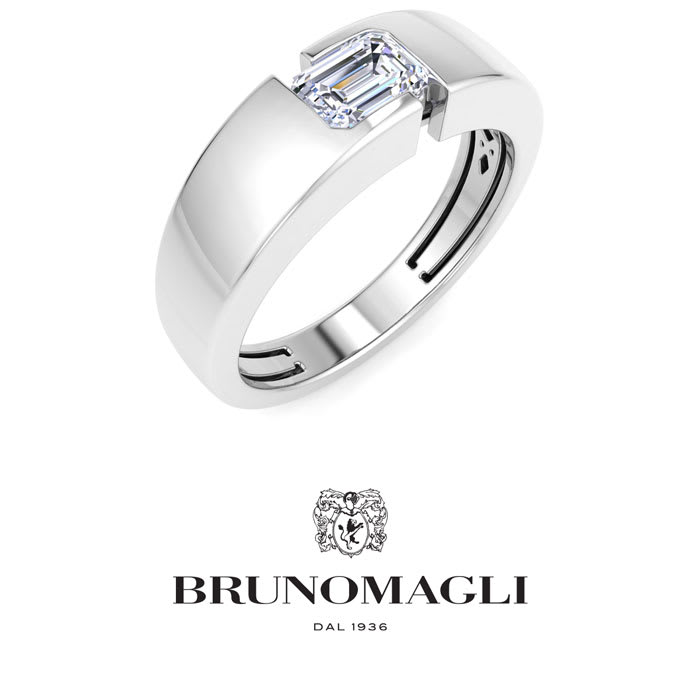 Bruno Magli Mens 3/4 Carat Emerald Cut Lab Grown Diamond Floating Solitaire Ring In Sterling Silver