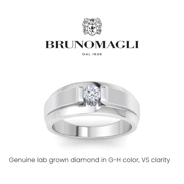 Bruno Magli Mens 1/3 Carat Round Shape Lab Grown Diamond Solitaire Ring In Sterling Silver