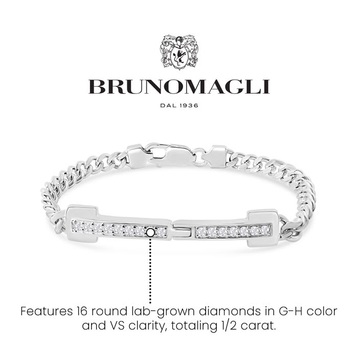 Bruno Magli Mens Pietro 1/2 Carat Lab Grown Diamond Bracelet In Sterling Silver, 8 Inches
