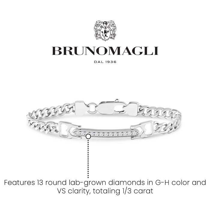 Bruno Magli Mens Daniele 1/3 Carat Lab Grown Diamond Bracelet In Sterling Silver, 8 Inches