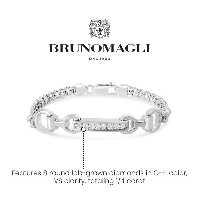 Bruno Magli Mens Filippo 1/4 Carat Lab Grown Diamond Bracelet In Sterling Silver, 8 Inches