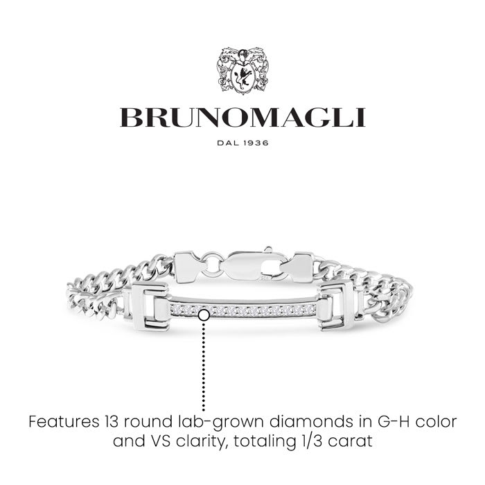 Bruno Magli Mens Emanuele 1/3 Carat Lab Grown Diamond Bracelet In Sterling Silver, 8 Inches