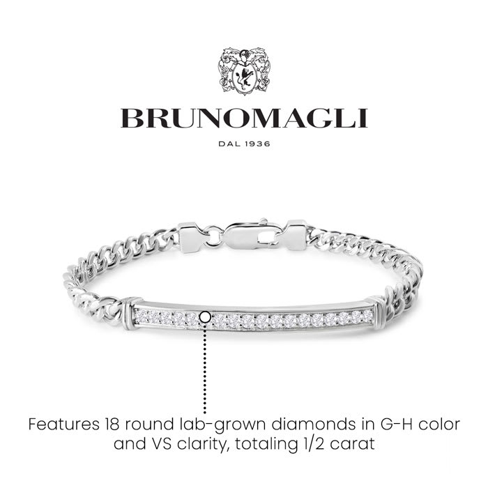 Bruno Magli Mens Domenico 1/2 Carat Lab Grown Diamond Bracelet In Sterling Silver, 8 Inches