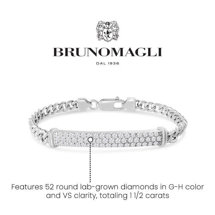 Bruno Magli Mens Giuseppe 1 1/2 Carat Lab Grown Diamond Bracelet In Sterling Silver, 8 Inches