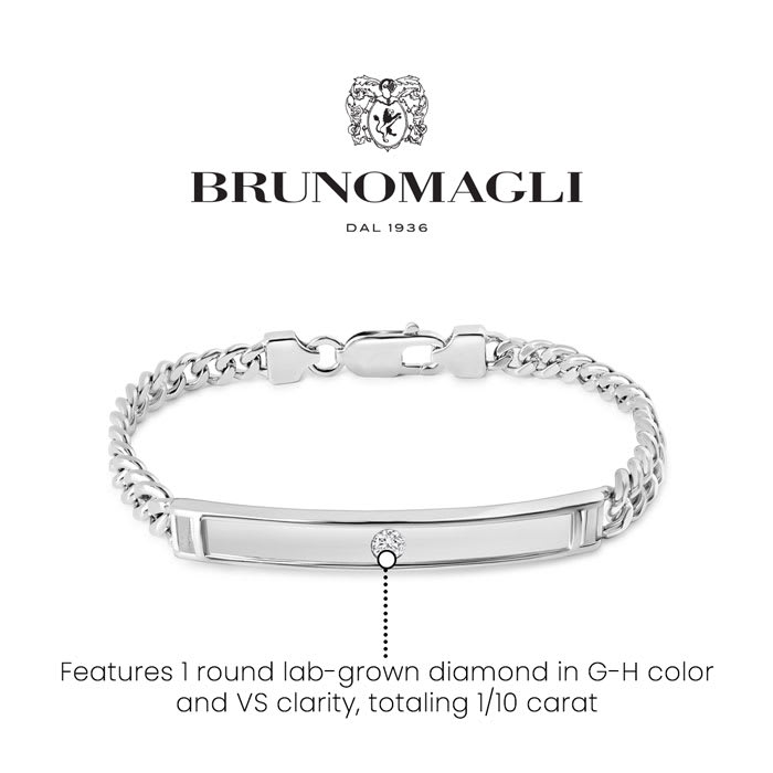 Bruno Magli Mens Carlo 1/10 Carat Lab Grown Diamond Bracelet In Sterling Silver, 8 Inches