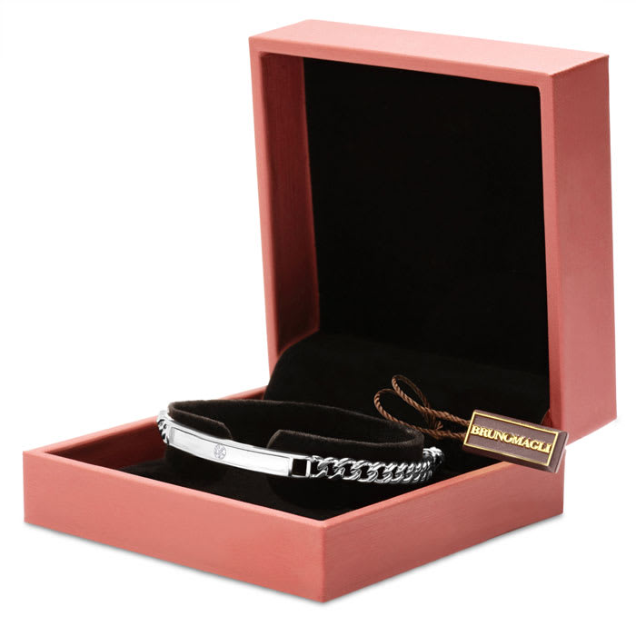 Bruno Magli Mens Carlo 1/10 Carat Lab Grown Diamond Bracelet In Sterling Silver, 8 Inches