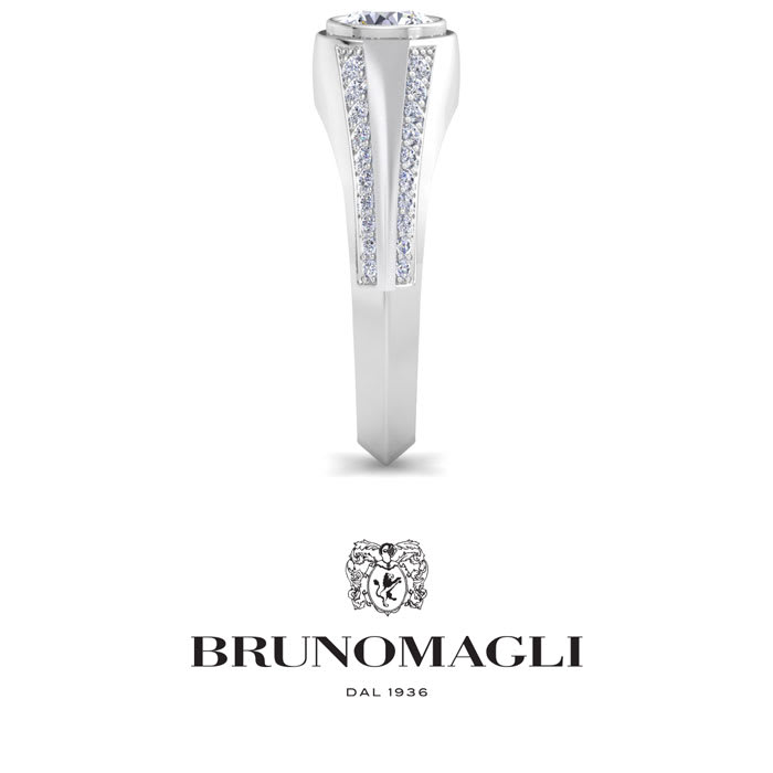 Bruno Magli Mens 1 1/2 Carat Round Shape Lab Grown Diamond Ring In Sterling Silver