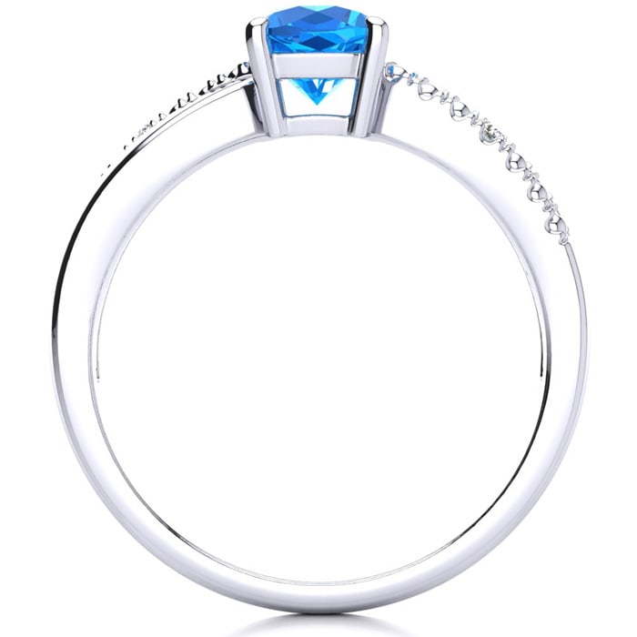 3/4ct Cushion Cut Blue Topaz and Diamond Ring In 10K White Gold