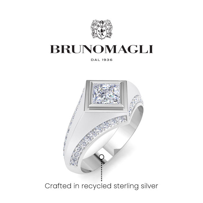 Bruno Magli Mens 1 1/2 Carat Princess Cut Lab Grown Diamond Ring In Sterling Silver