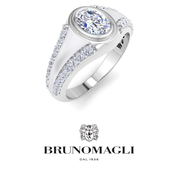 Bruno Magli Mens 1 1/2 Carat Oval Shape Lab Grown Diamond Ring In Sterling Silver