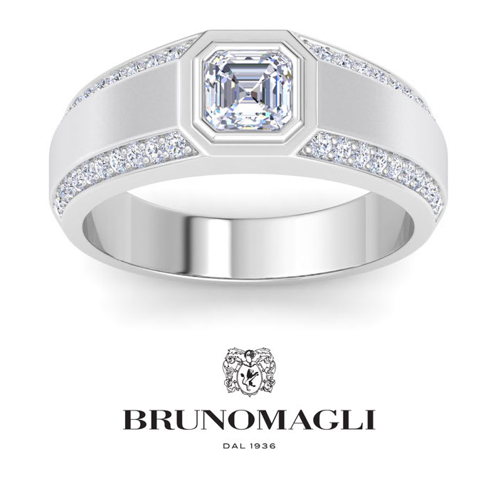 Bruno Magli Mens 1 1/2 Carat Asscher Cut Lab Grown Diamond Ring In Sterling Silver