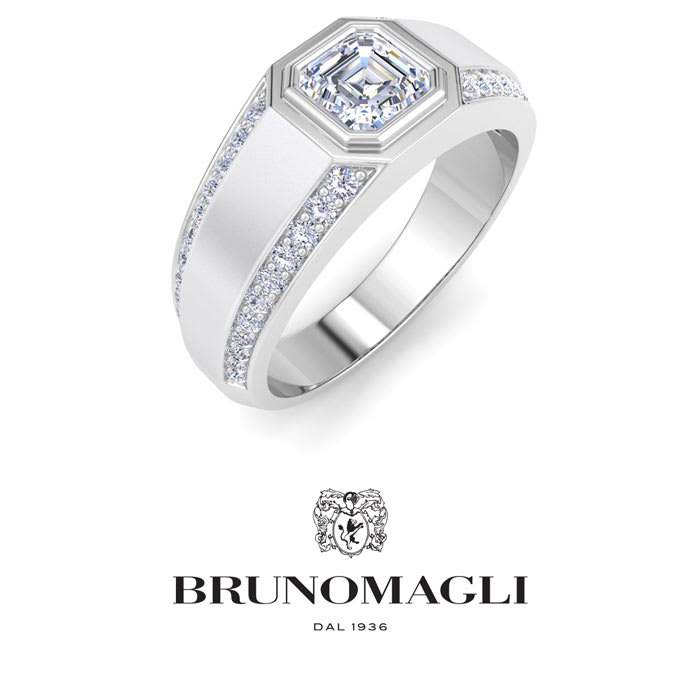 Bruno Magli Mens 1 1/2 Carat Asscher Cut Lab Grown Diamond Ring In Sterling Silver