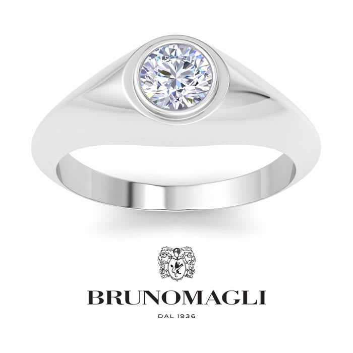 Bruno Magli Mens 1 Carat Round Shape Lab Grown Diamond Solitaire Ring In Sterling Silver