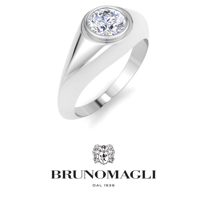 Bruno Magli Mens 1 Carat Round Shape Lab Grown Diamond Solitaire Ring In Sterling Silver