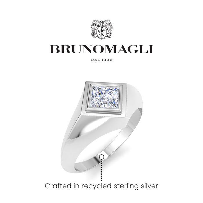 Bruno Magli Mens 1 Carat Princess Cut Lab Grown Diamond Solitaire Ring In Sterling Silver