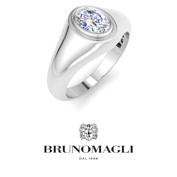Bruno Magli Mens 1 Carat Oval Shape Lab Grown Diamond Solitaire Ring In Sterling Silver