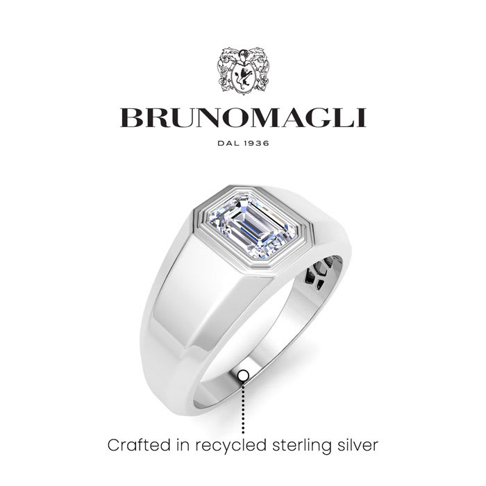 Bruno Magli Mens 1 Carat Emerald Cut Lab Grown Diamond Solitaire Ring In Sterling Silver