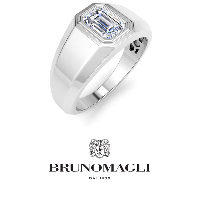 Bruno Magli Mens 1 Carat Emerald Cut Lab Grown Diamond Solitaire Ring In Sterling Silver