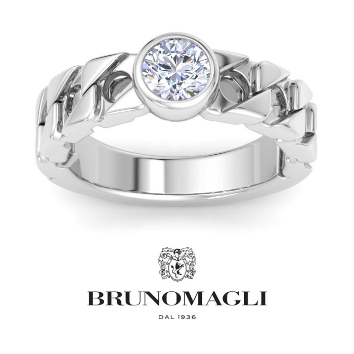 Bruno Magli Mens 1 Carat Round Shape Lab Grown Diamond Bezel Set Solitaire Ring In Sterling Silver