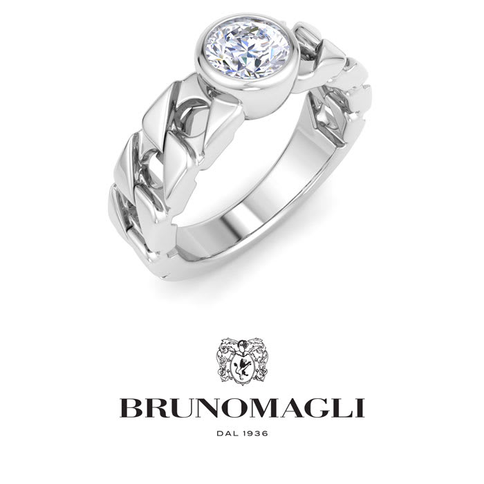 Bruno Magli Mens 1 Carat Round Shape Lab Grown Diamond Bezel Set Solitaire Ring In Sterling Silver