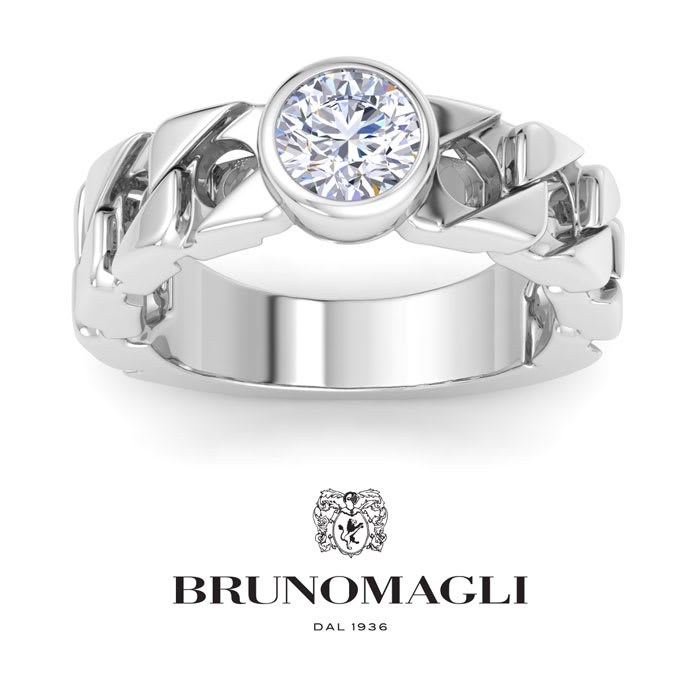 Bruno Magli Mens 1 1/2 Carat Round Shape Lab Grown Diamond Bezel Set Solitaire Ring In Sterling Silver